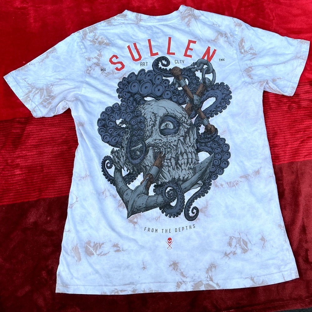 Sullen Art Collective T-Shirt Mens Medium White Tie-Dye Excellent Skull Octopus